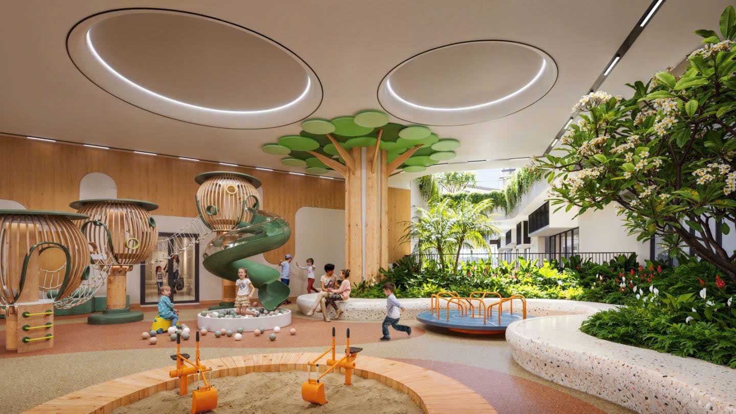 Phối cảnh khu vui chơi trẻ em đa dạng tiện ích tại dự án Green Skyline