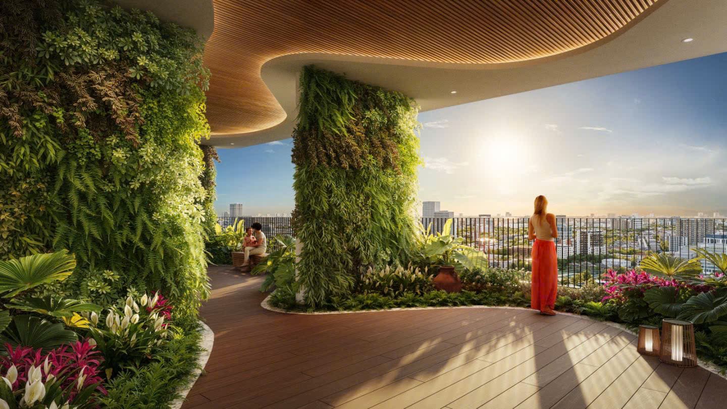 Phối cảnh khu vườn chân mây ngập tràn cây xanh tại dự án Green Skyline