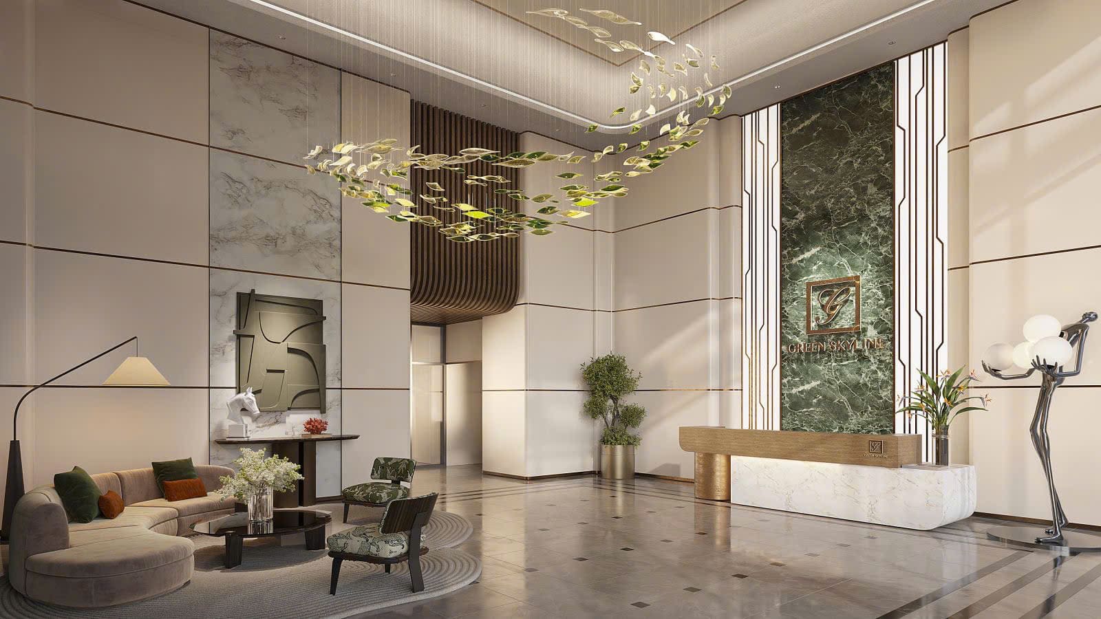 Phối cảnh sảnh đón khách sang trọng và hiện đại tại dự án Green Skyline