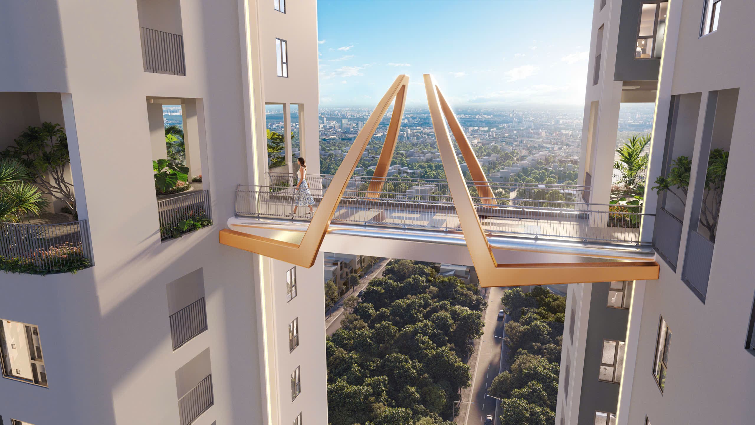 Phối cảnh cầu đi bộ trên không kết nối hai tòa tháp dự án Green Skyline