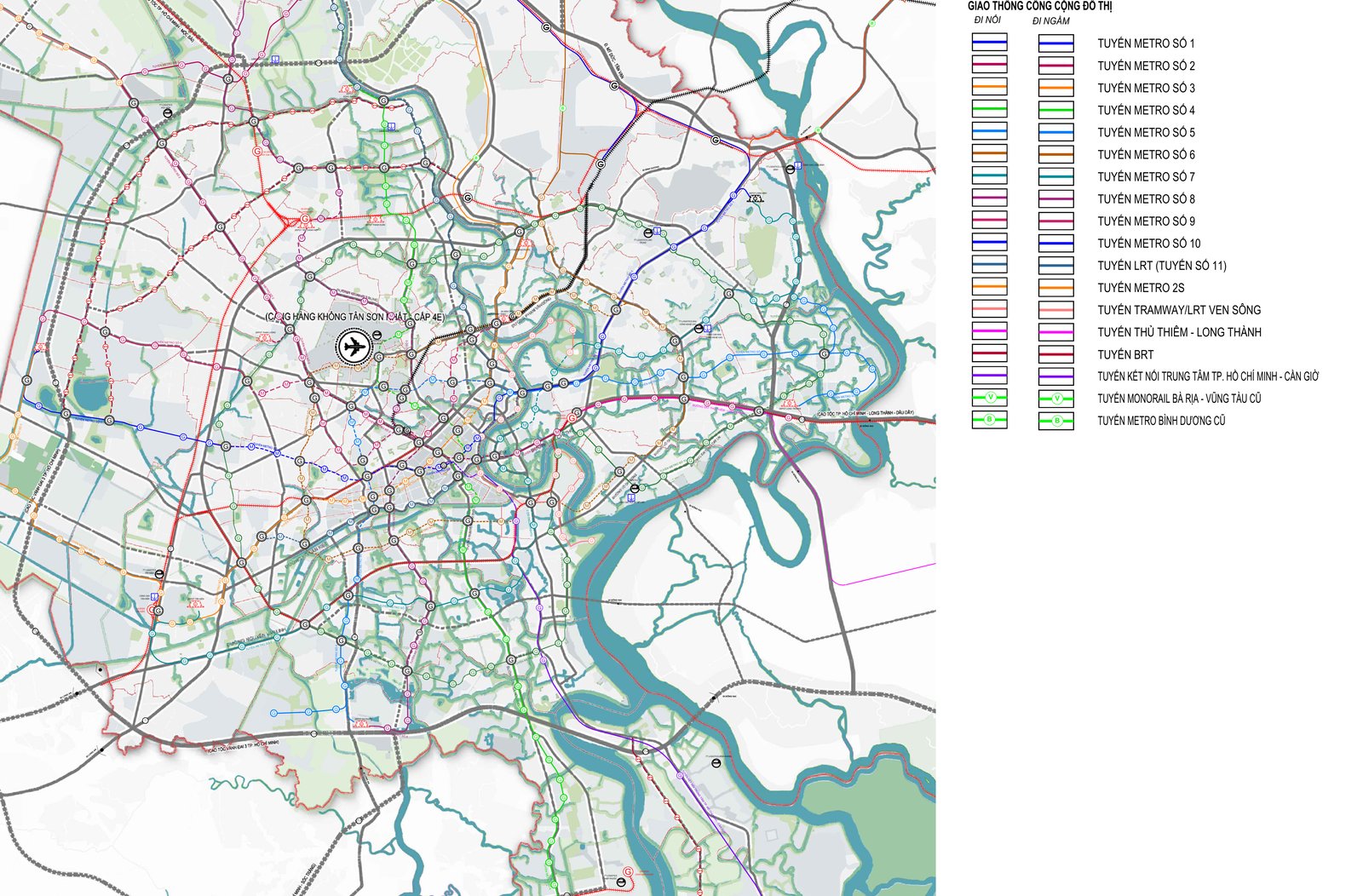 Mạng lưới metro khu trung tâm, gồm metro số 1 và số 2 trong hướng dự án ưu tiên TP.HCM